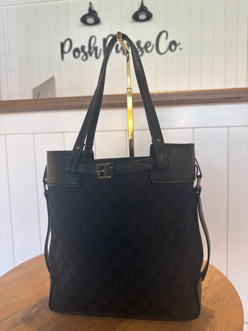 Black Gucci Mono Belted Bucket Bag