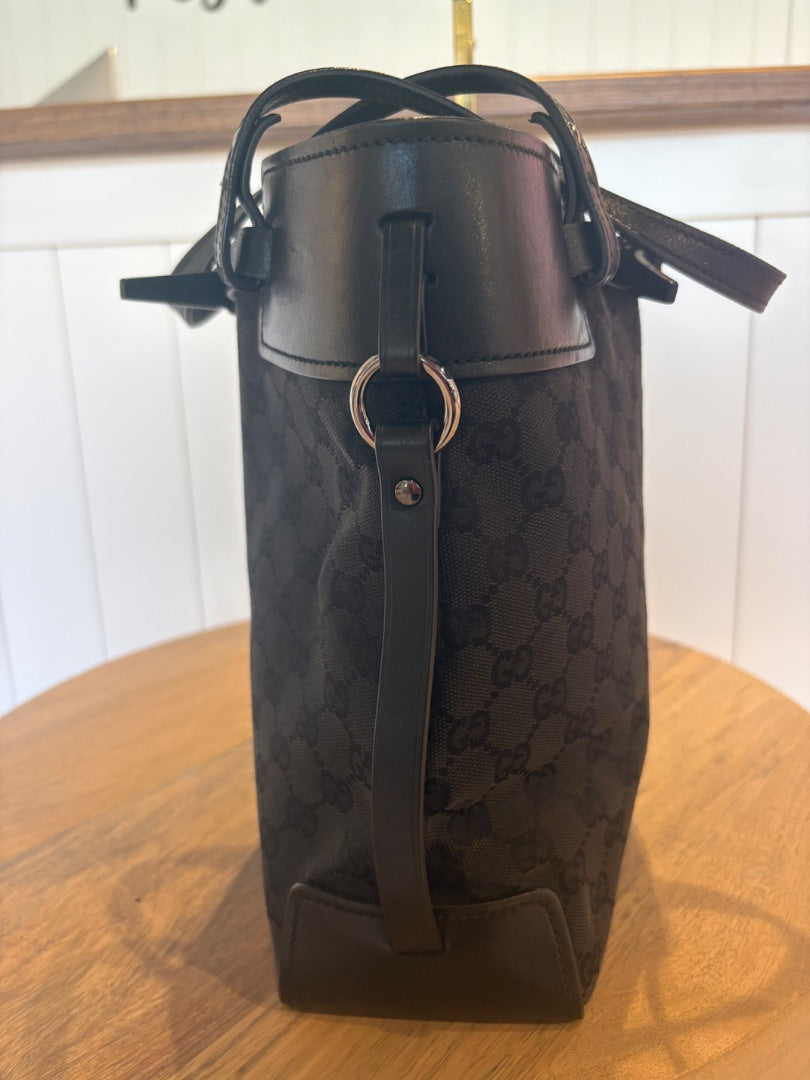 Black Gucci Mono Belted Bucket Bag