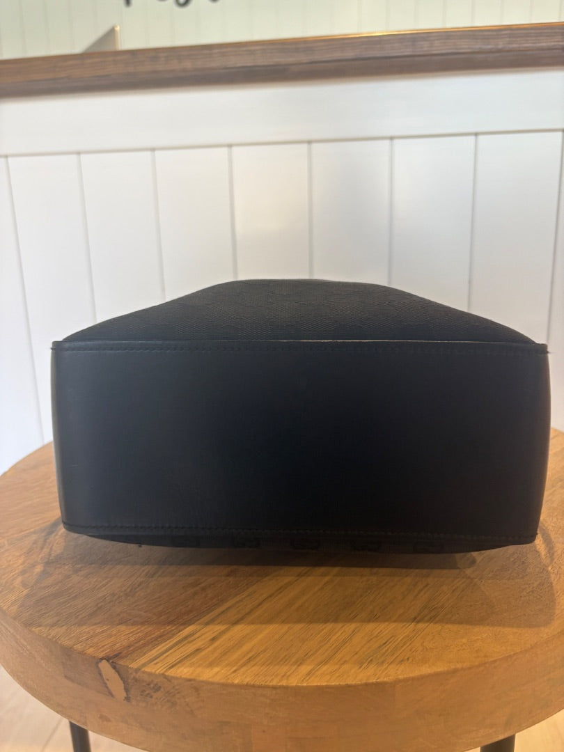 Black Gucci Mono Belted Bucket Bag