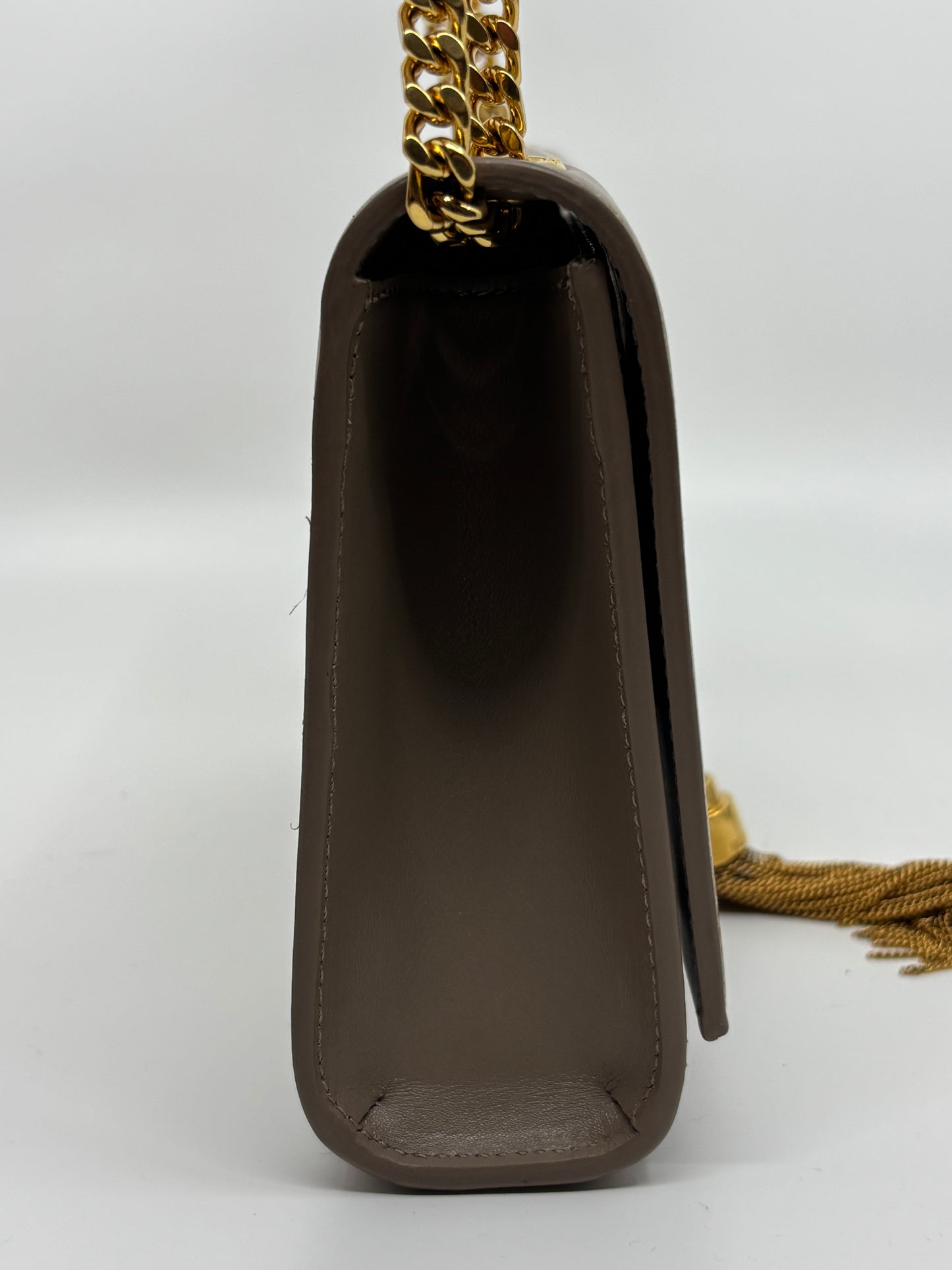 Leather Chain Shoulder Bag With Tassel Accent