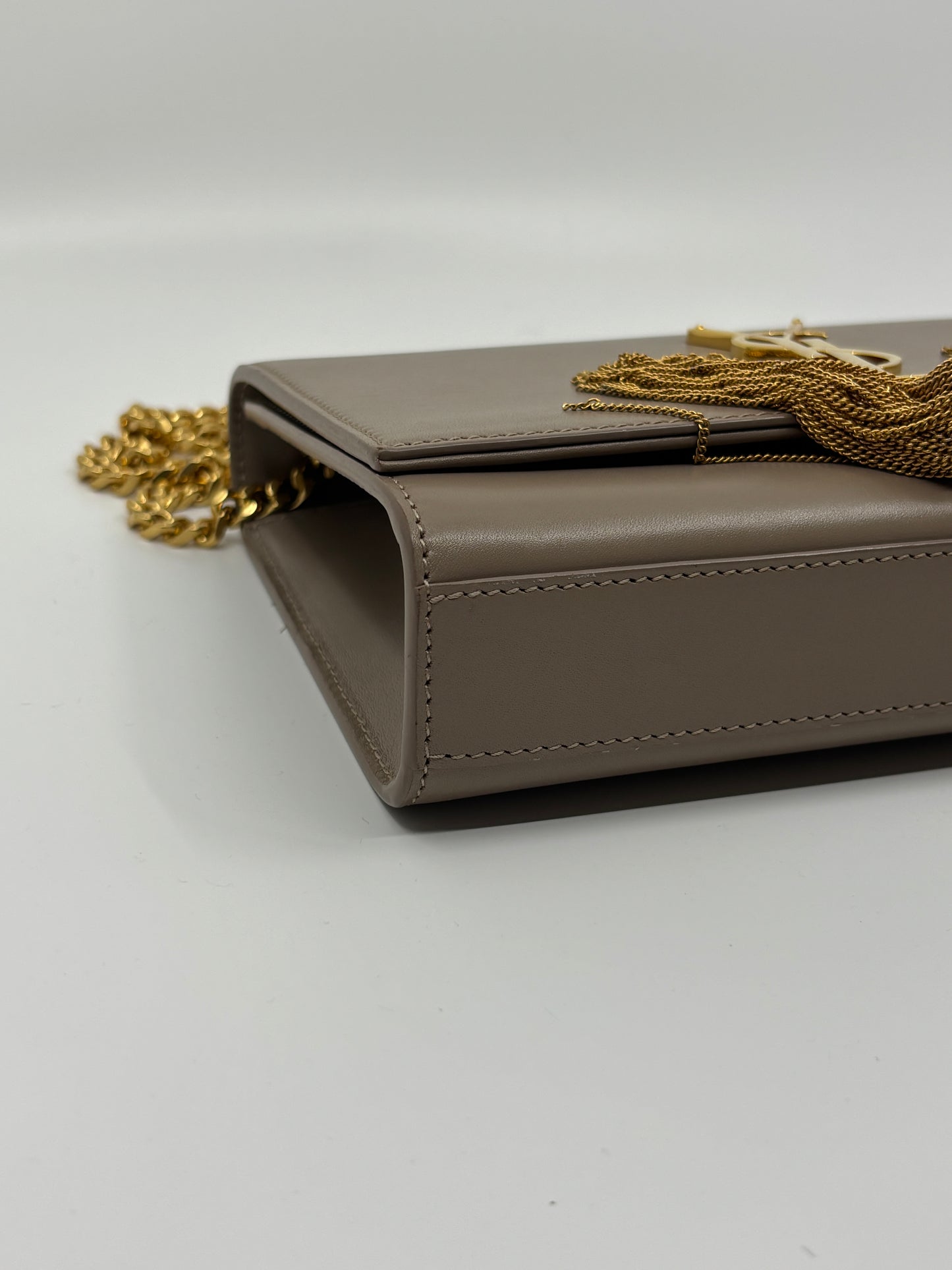 Leather Chain Shoulder Bag With Tassel Accent