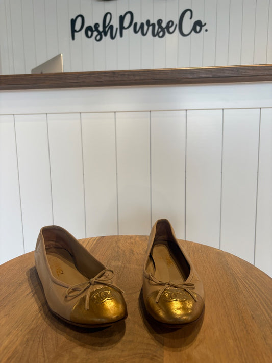 Beige Chanel Ballet Flats, 37.5