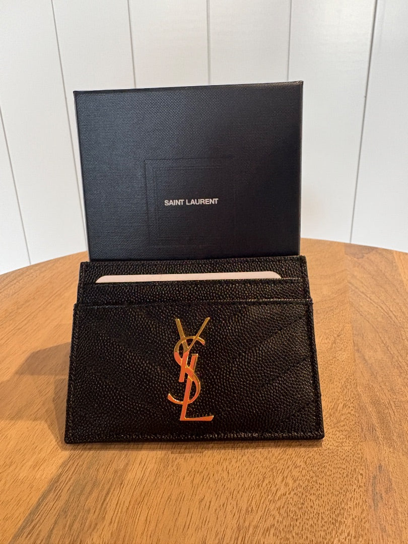 Black Saint Laurent BRAND NEW Saint Laurent Grain De Poudre  Triquilt Wallet