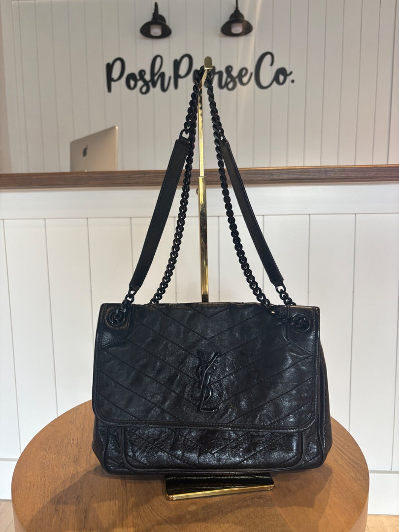 Saint Laurent Nikki Crinkle Chain Satchel