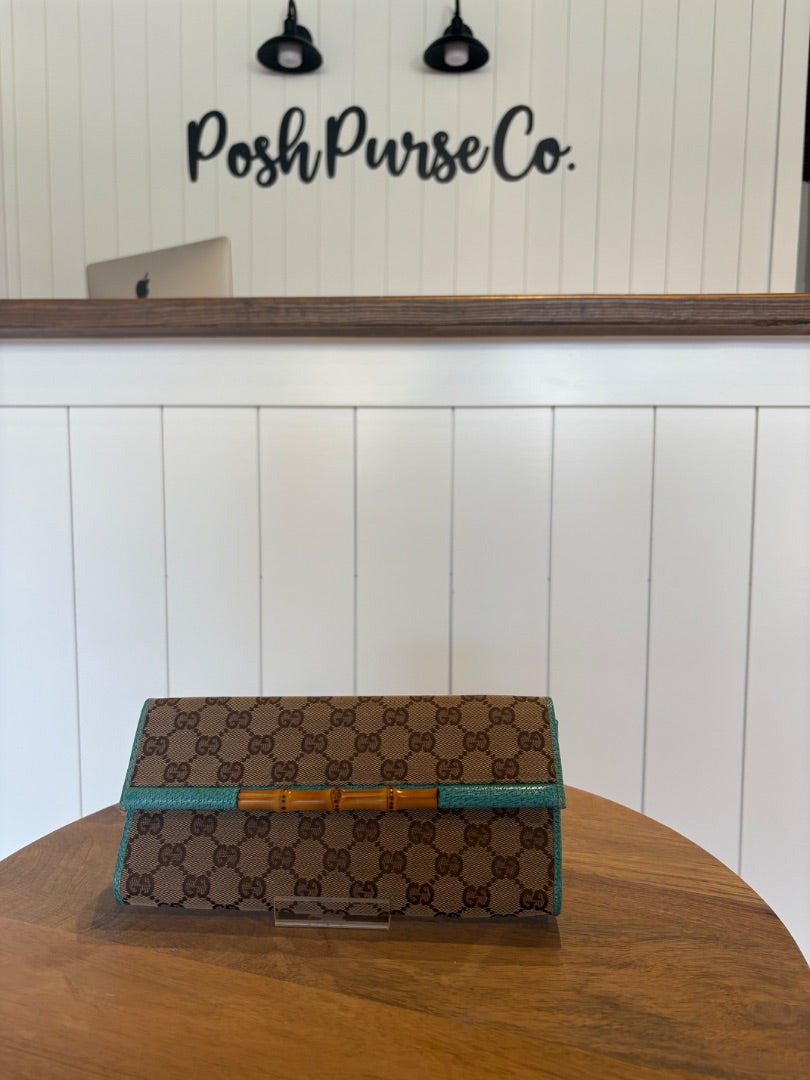 Monogram Gucci Gucci Canvas Bamboo Bar Clutch