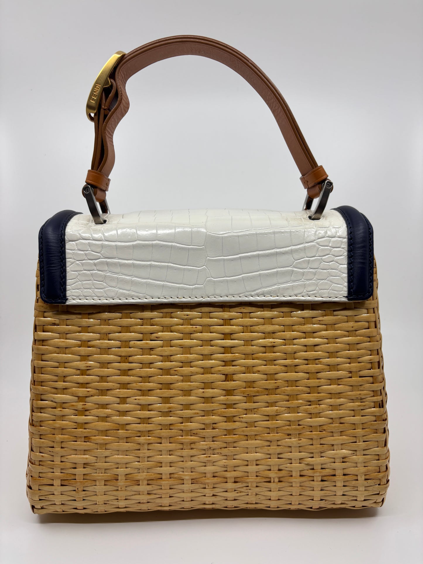 Fendi Crocodile Embossed Wicker Bag