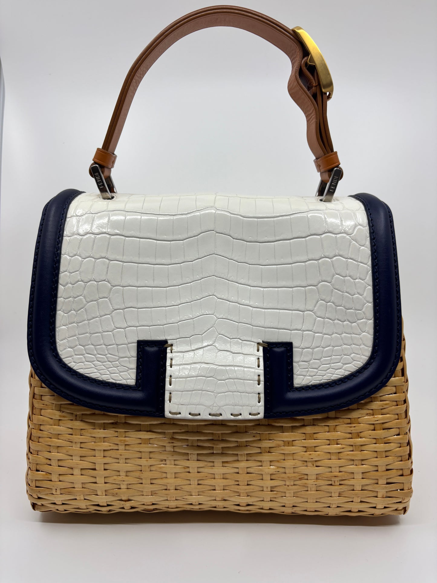 Fendi Crocodile Embossed Wicker Bag