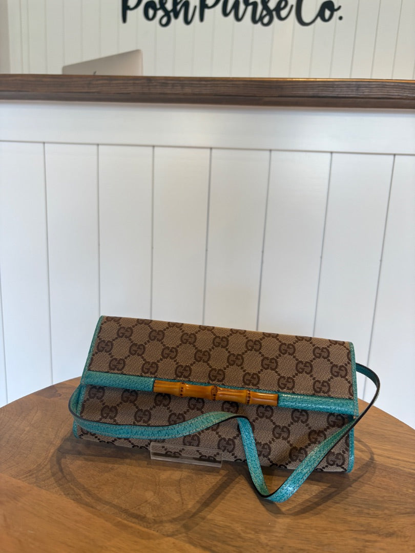 Monogram Gucci Gucci Canvas Bamboo Bar Clutch