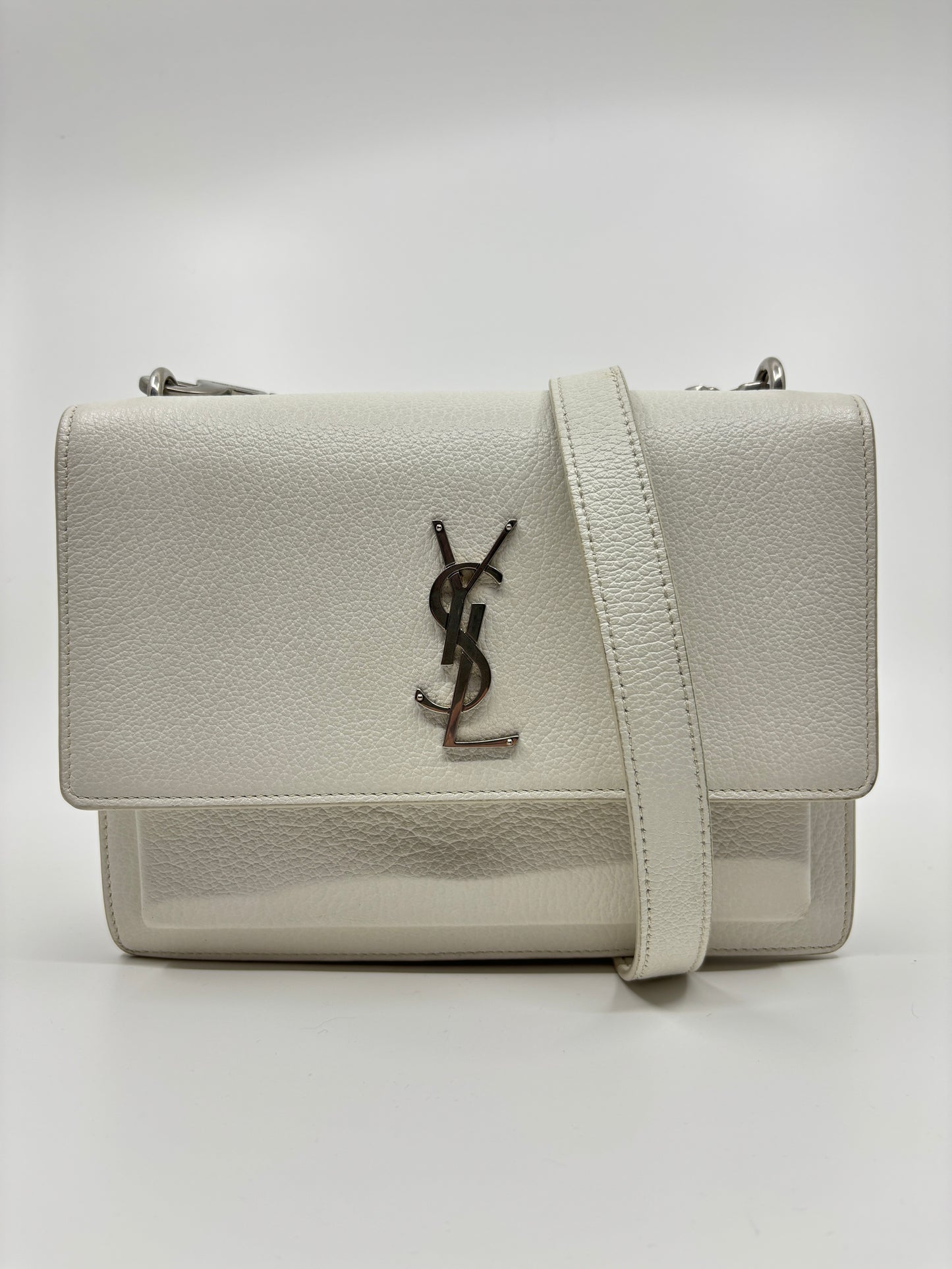 White YSL Sunset Crossbody, Medium