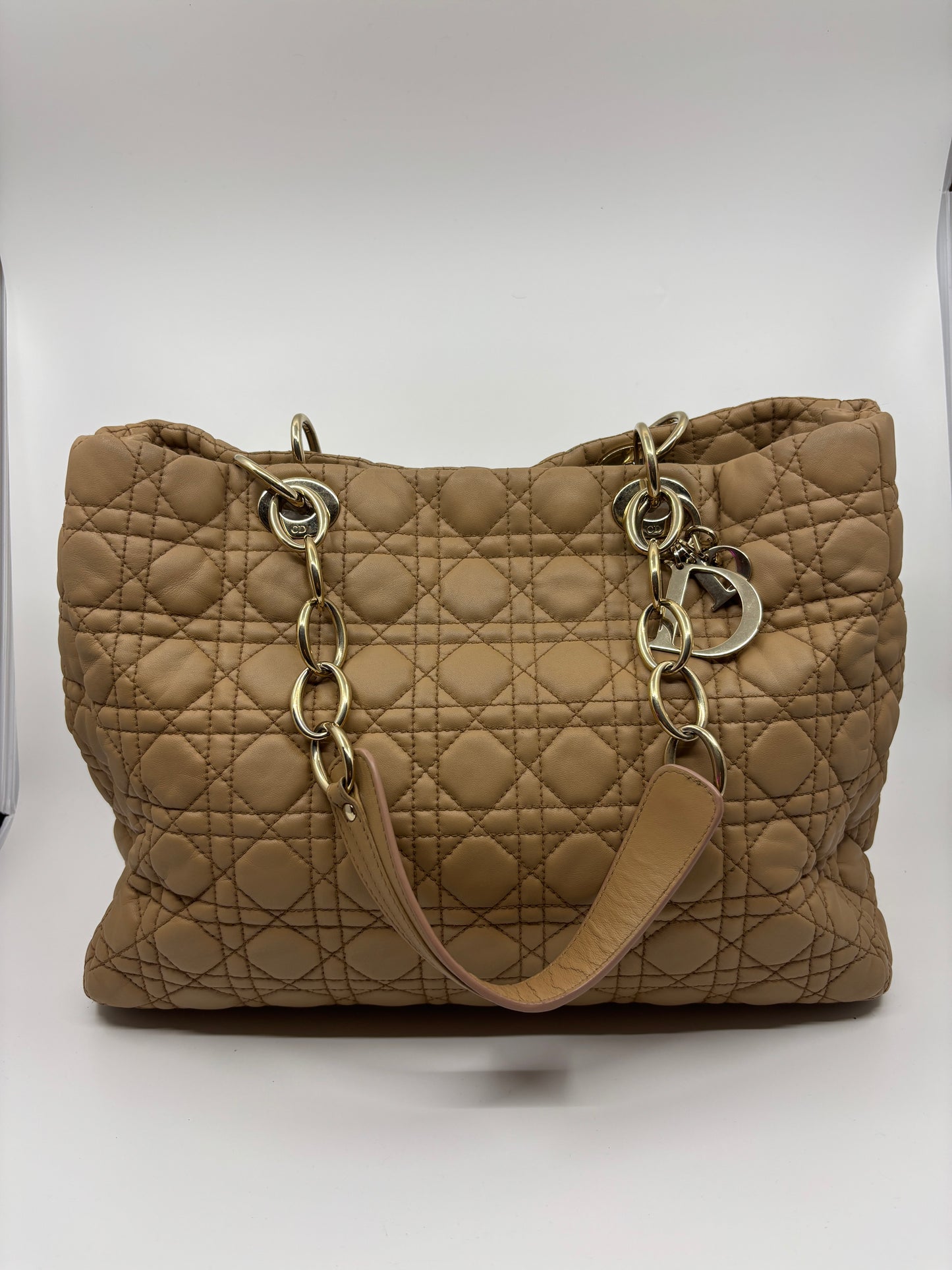 Beige Dior Cannage Chain Tote
