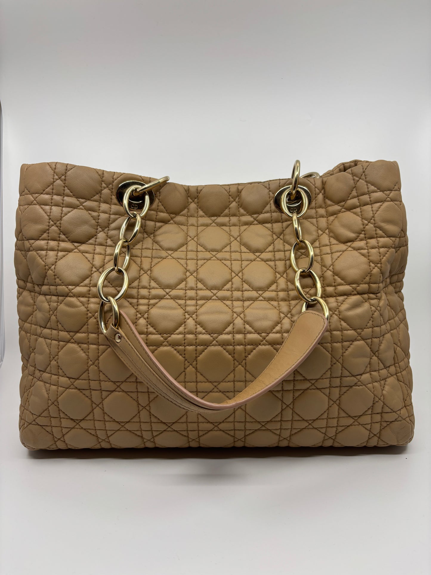 Beige Dior Cannage Chain Tote