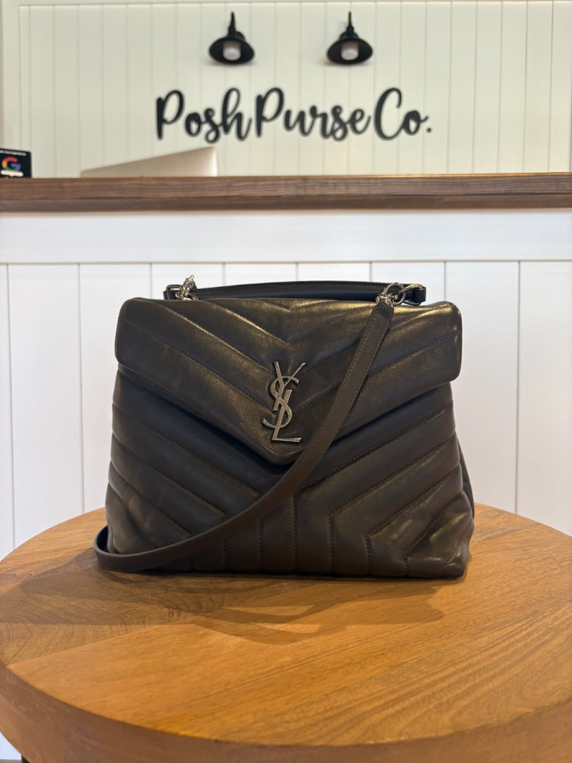 Grey Saint Laurent Calfskin  Y LouLou Satchel, Medium