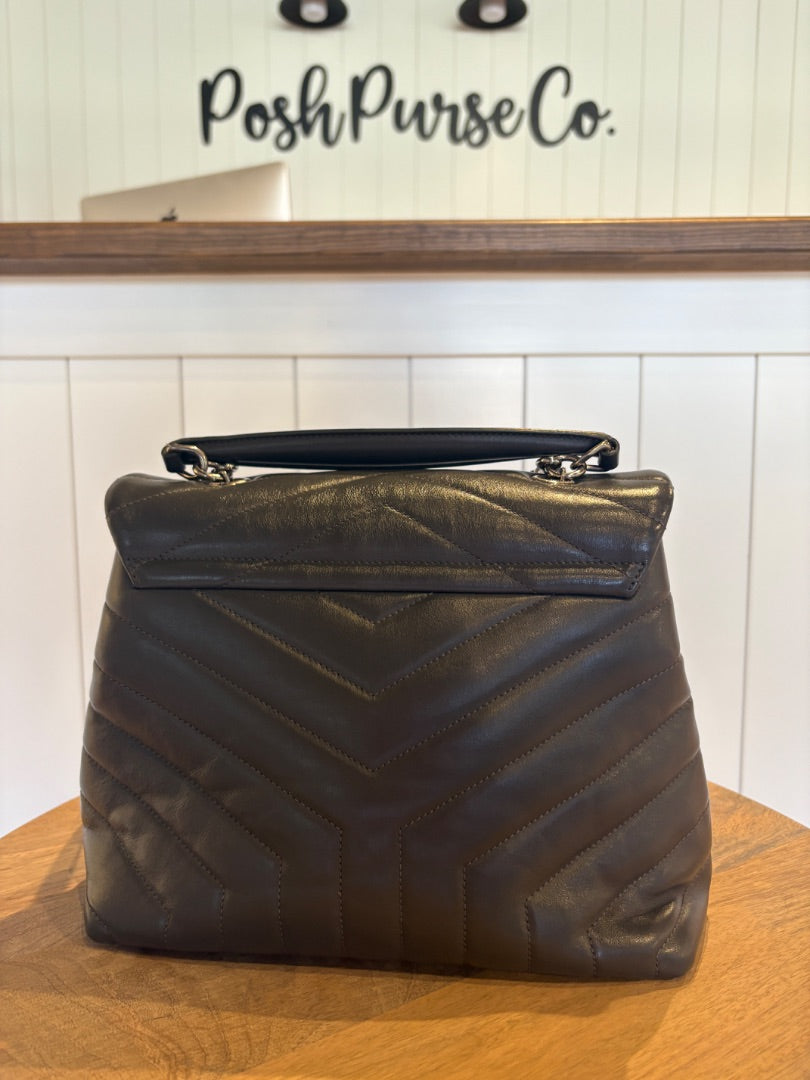 Grey Saint Laurent Calfskin  Y LouLou Satchel, Medium