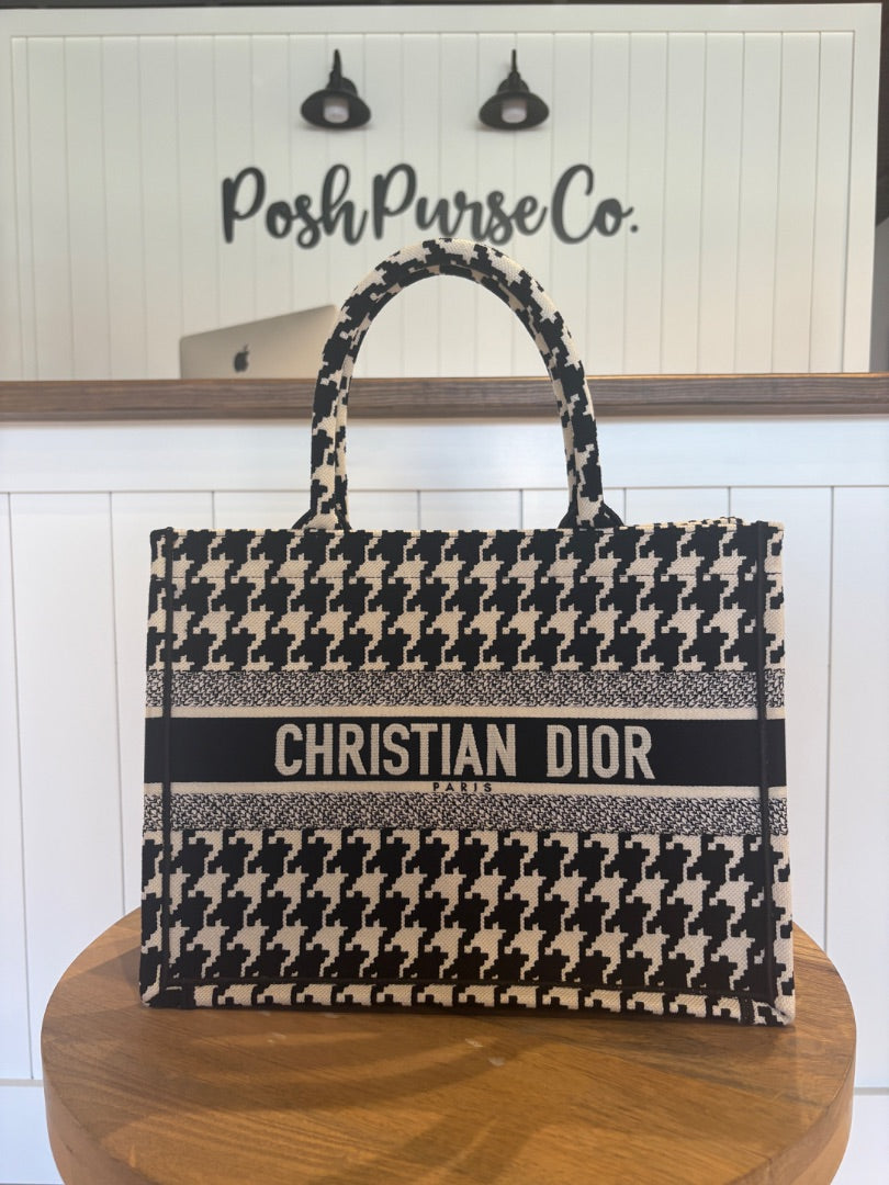 Black Dior Book Tote Houndstooth, Medium