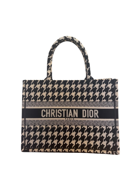Black Dior Book Tote Houndstooth, Medium