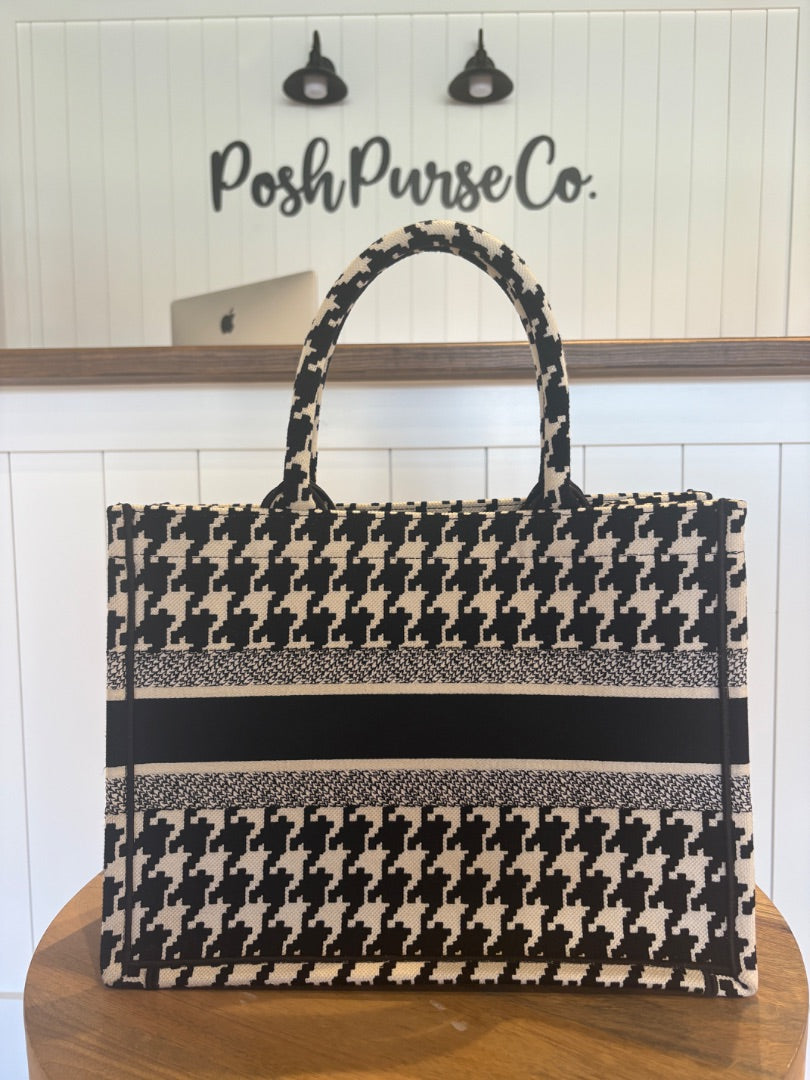 Black Dior Book Tote Houndstooth, Medium