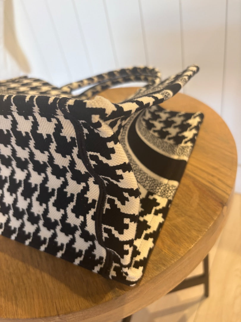 Black Dior Book Tote Houndstooth, Medium