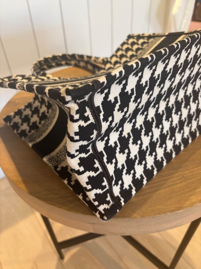 Black Dior Book Tote Houndstooth, Medium