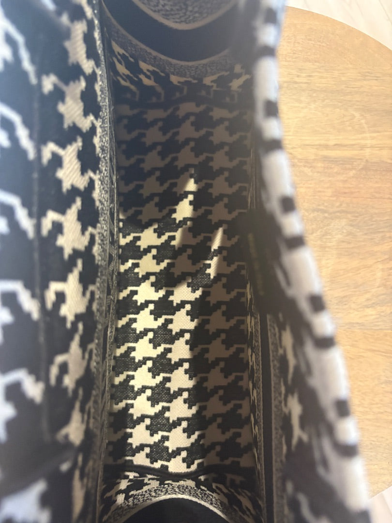 Black Dior Book Tote Houndstooth, Medium