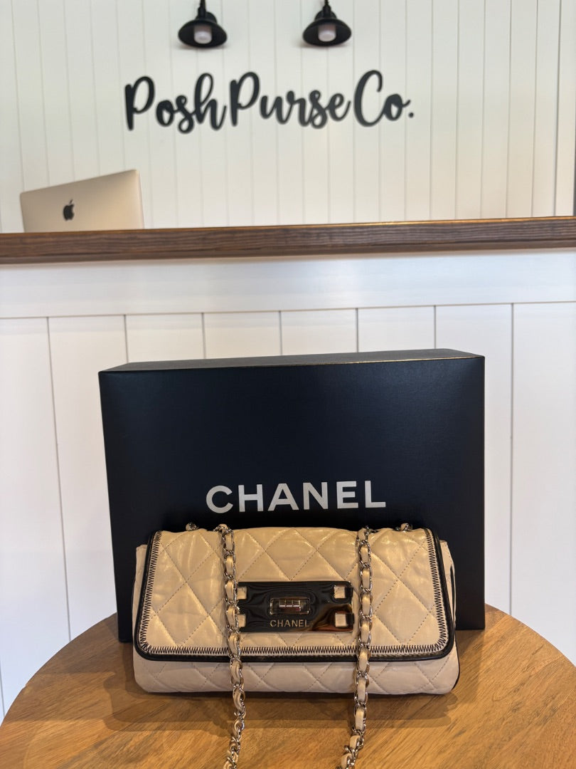 Ivory Chanel East West Accordion Calfskin