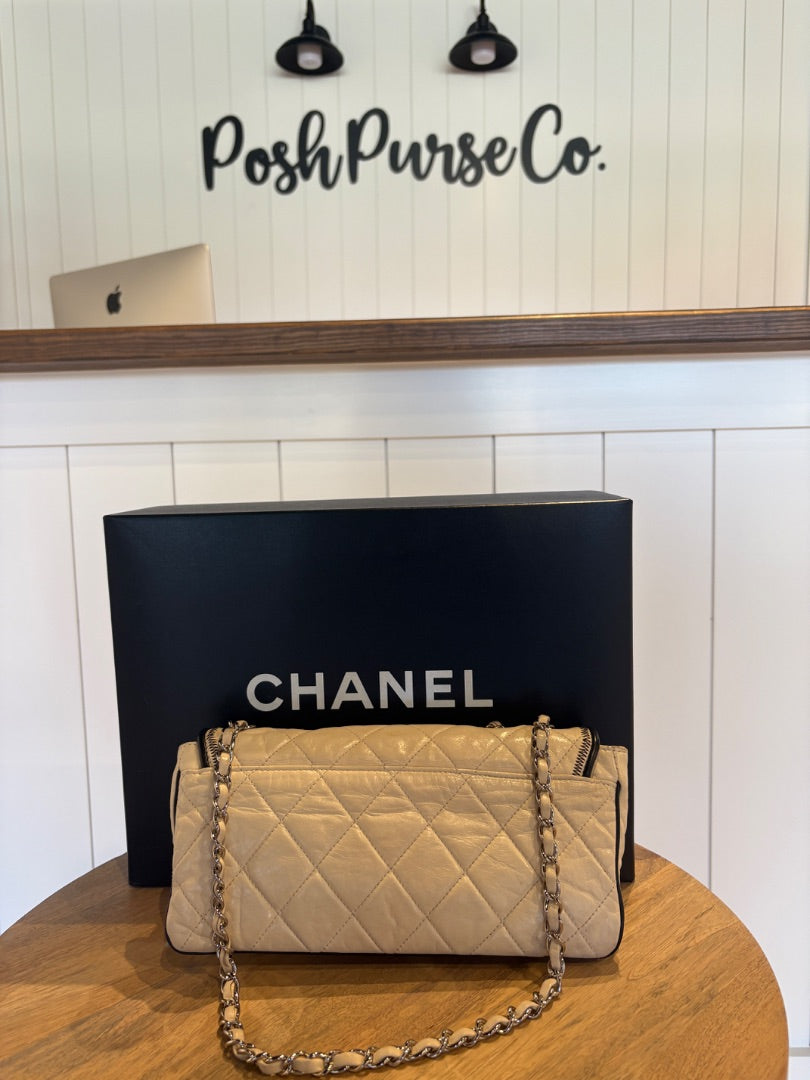 Ivory Chanel East West Accordion Calfskin