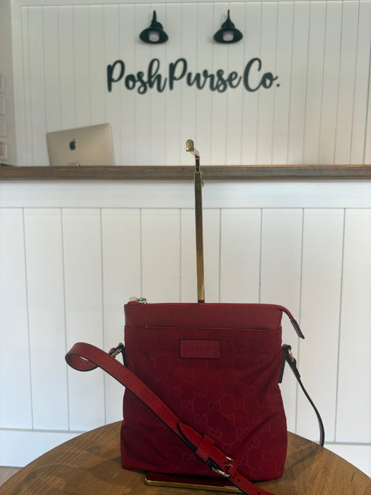 Brand New Red Gucci Nylon Messenger Bag