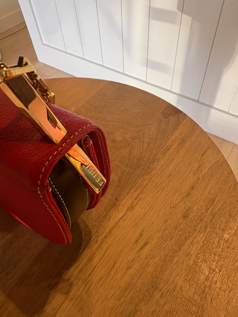 Red Fendi Half Moon Clutch