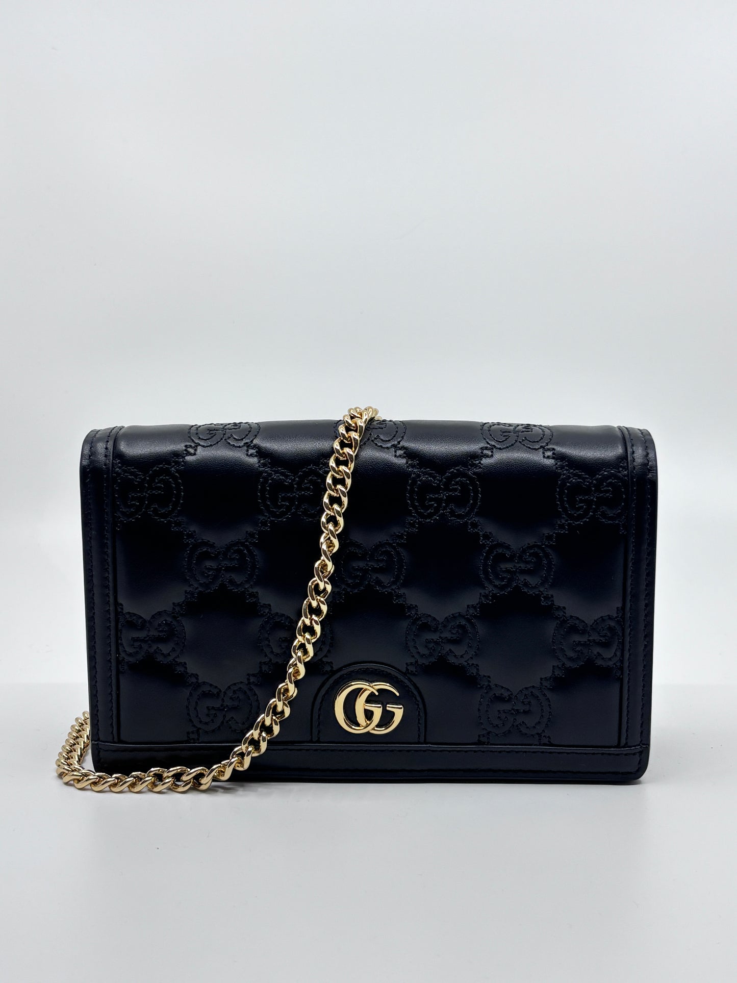 Black Gucci GG Marmont Wallet on Chain