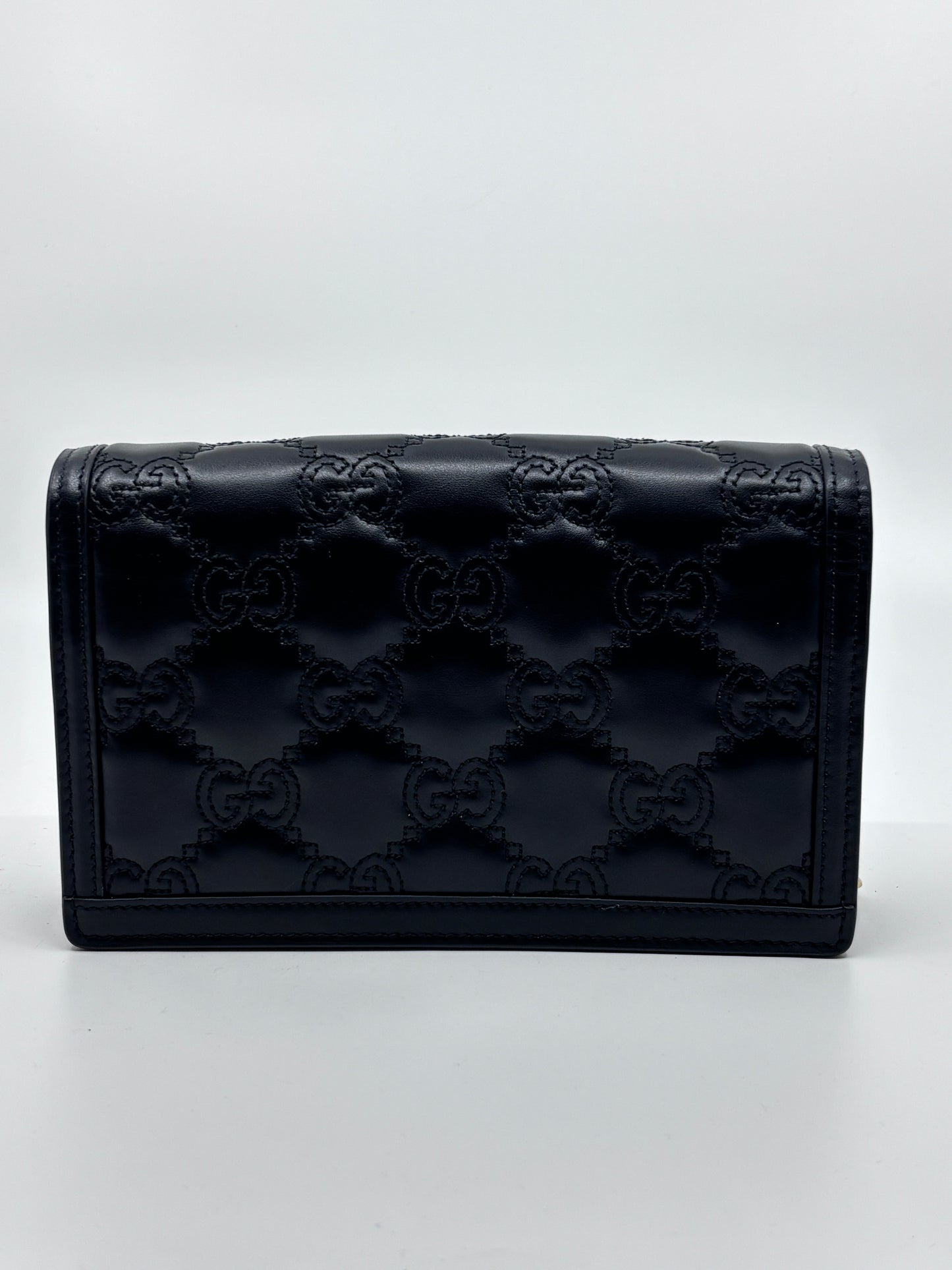 Black Gucci GG Marmont Wallet on Chain