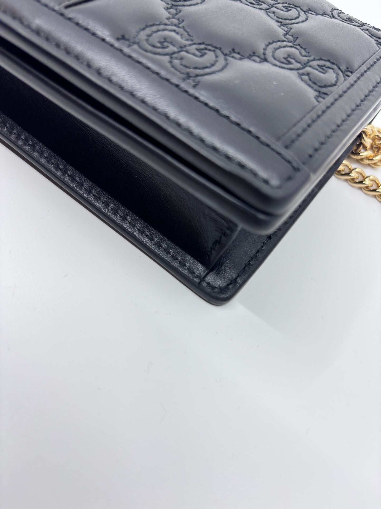 Black Gucci GG Marmont Wallet on Chain