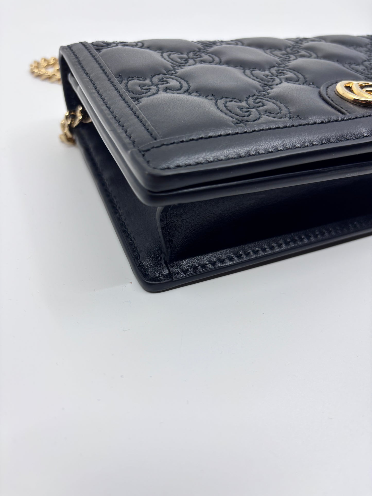 Black Gucci GG Marmont Wallet on Chain