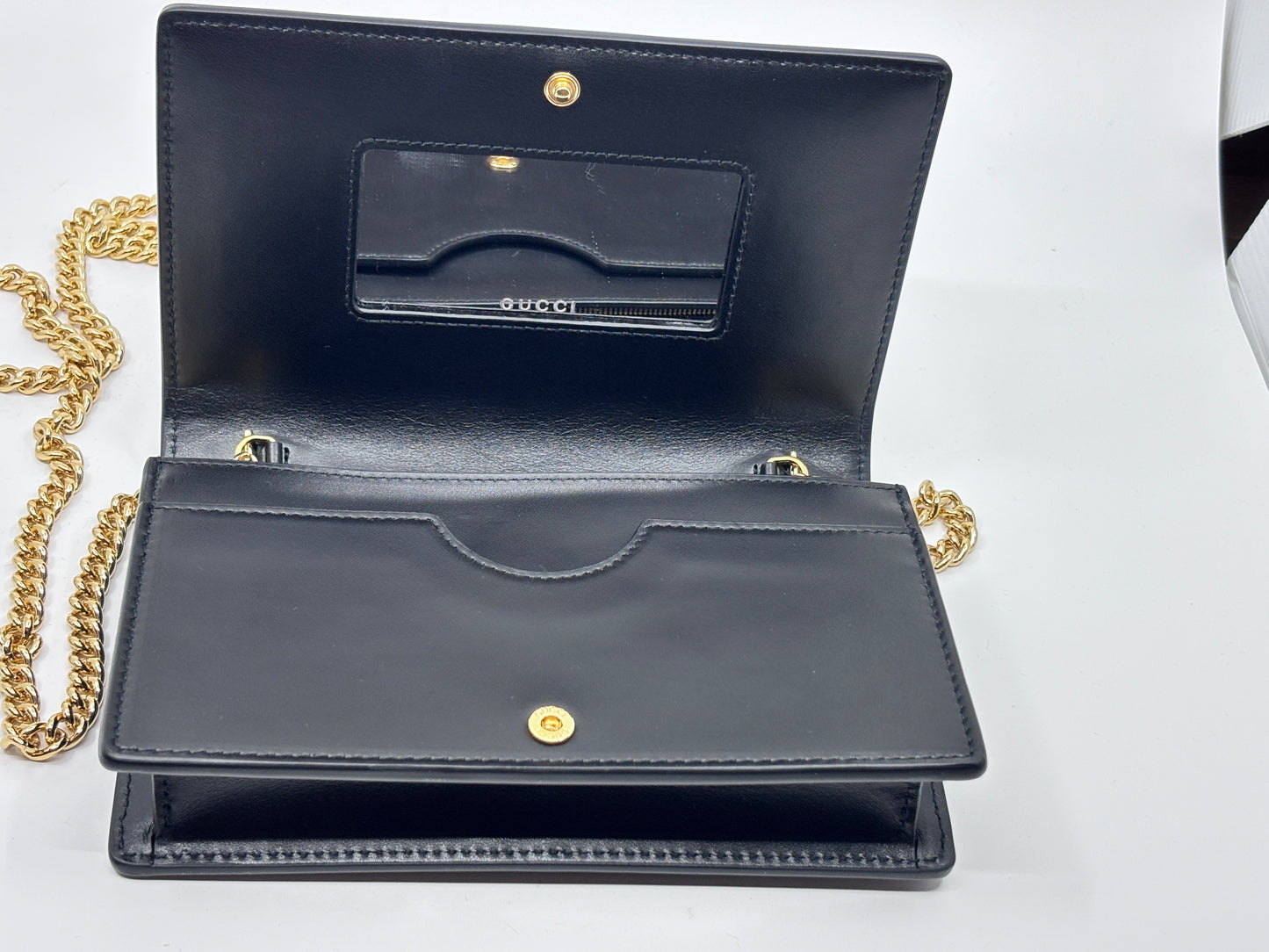Black Gucci GG Marmont Wallet on Chain