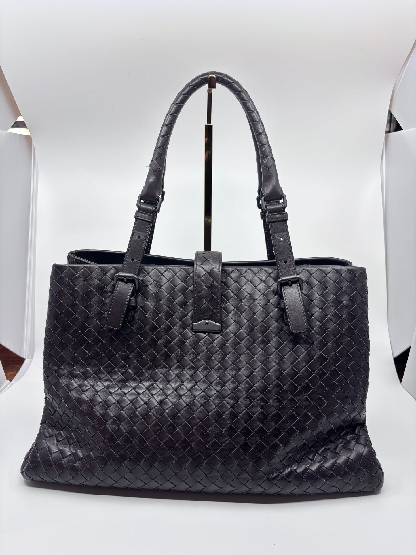 Brown Bottega Intrecciato Roma Tote Bag