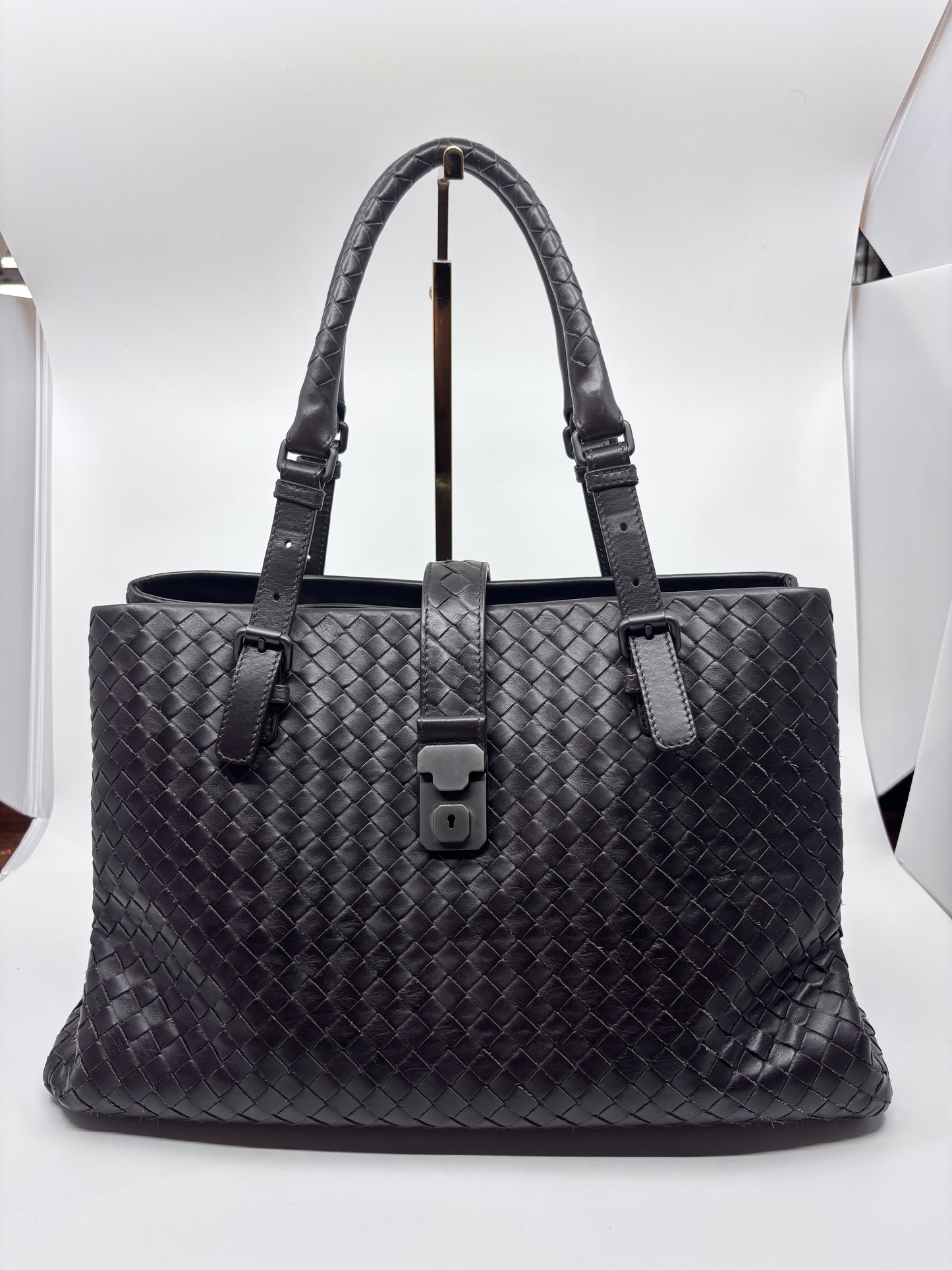 Brown Bottega Intrecciato Roma Tote Bag