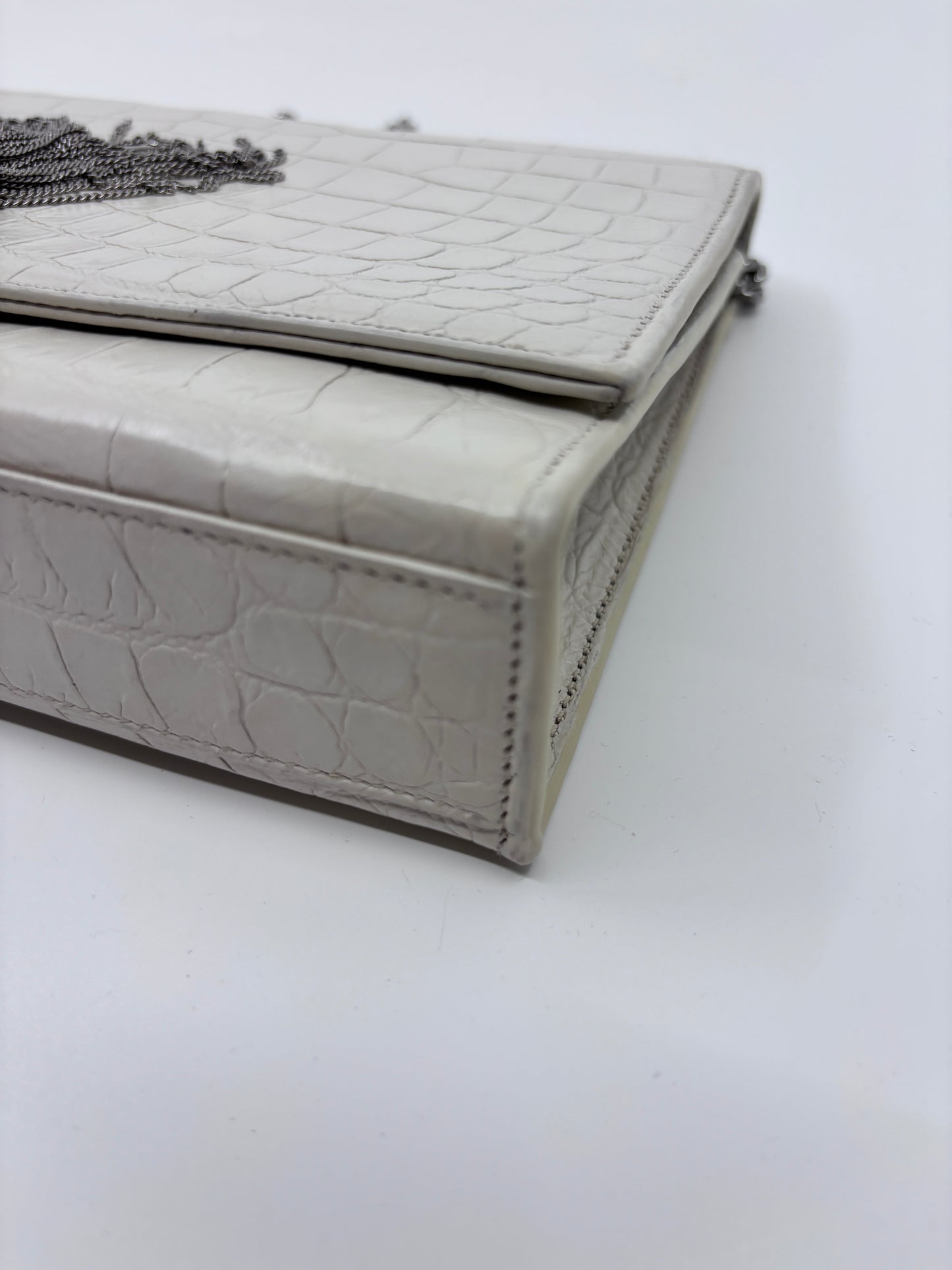 White YSL Croc Embossed Kate