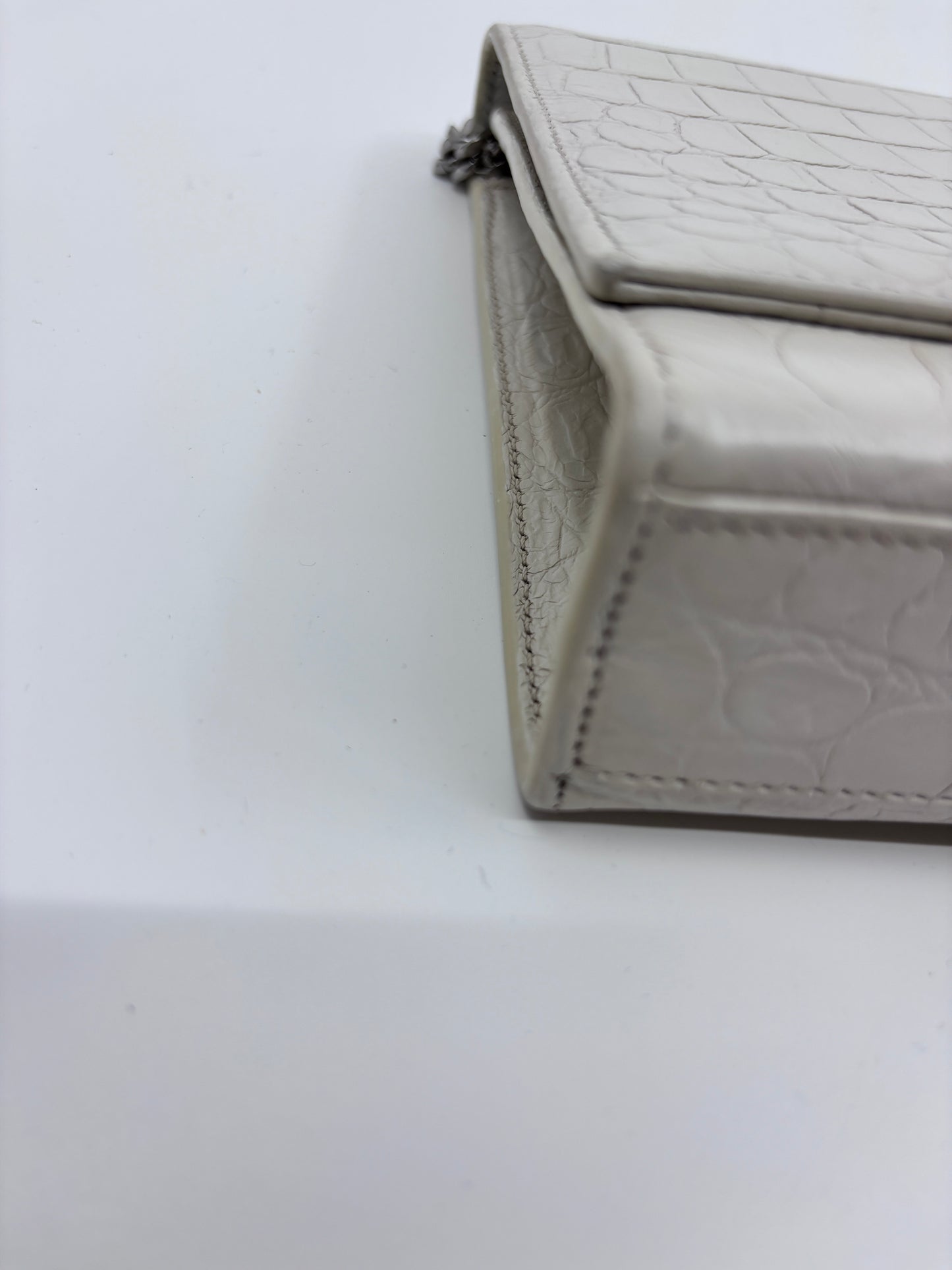 White YSL Croc Embossed Kate
