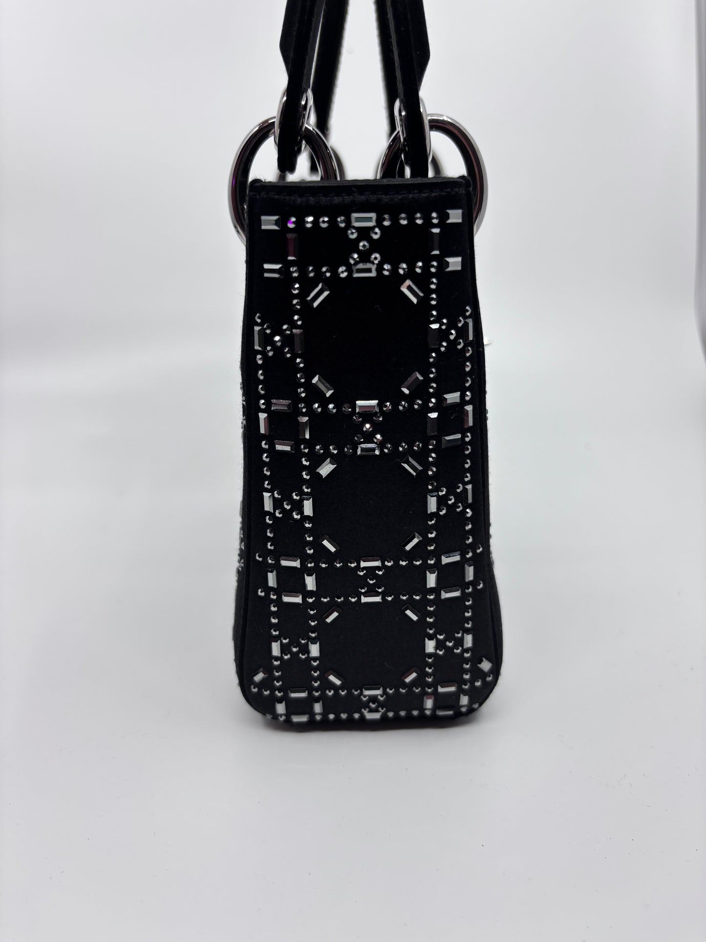 Satin Crystal Cannage Mini Lady Dior Black