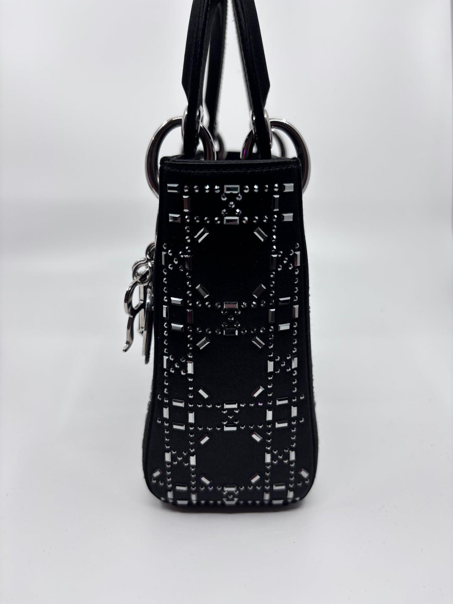 Satin Crystal Cannage Mini Lady Dior Black
