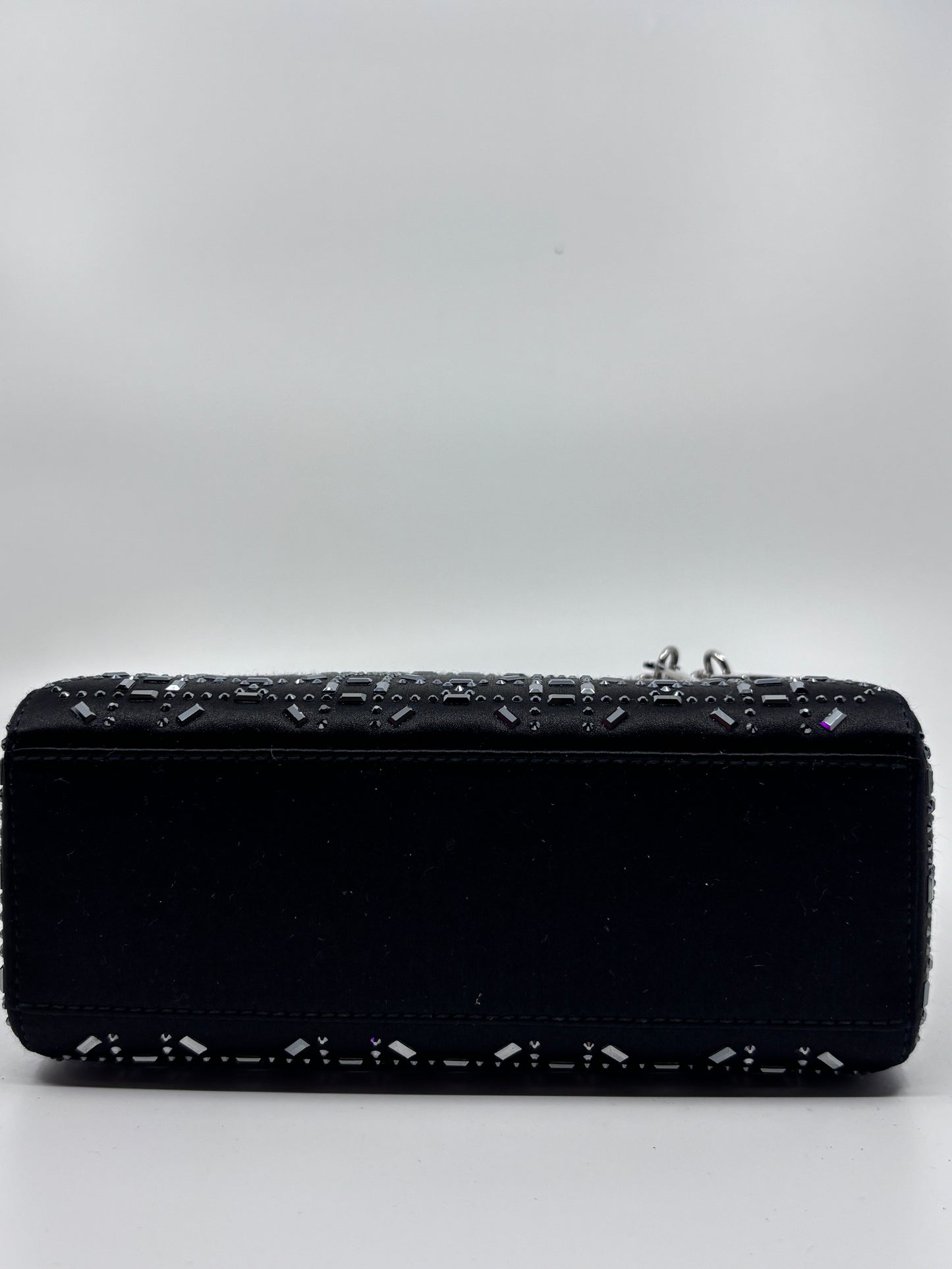 Satin Crystal Cannage Mini Lady Dior Black