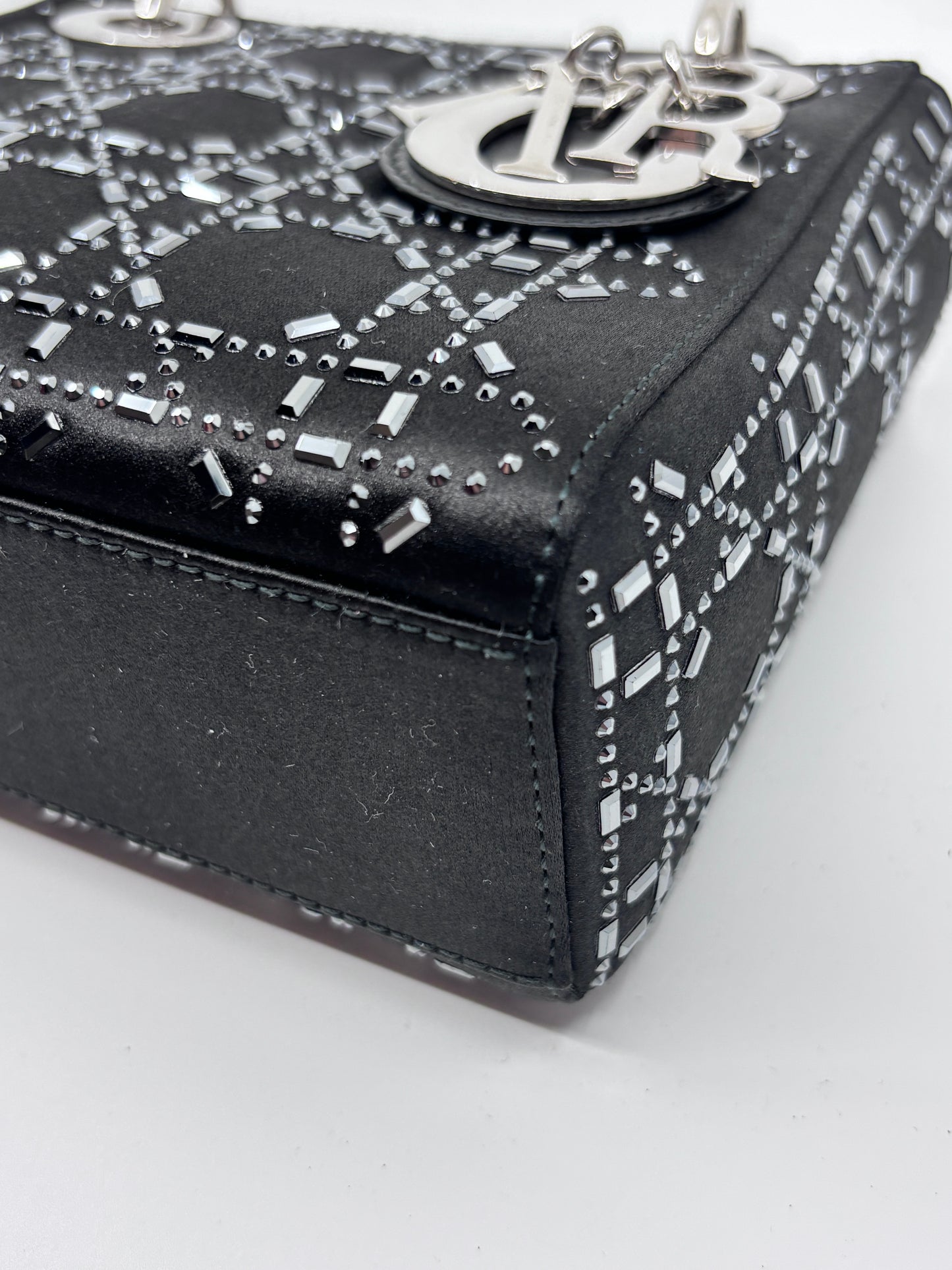 Satin Crystal Cannage Mini Lady Dior Black
