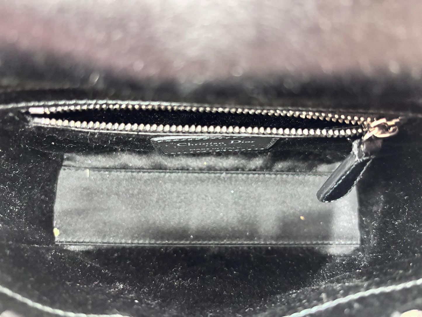 Satin Crystal Cannage Mini Lady Dior Black