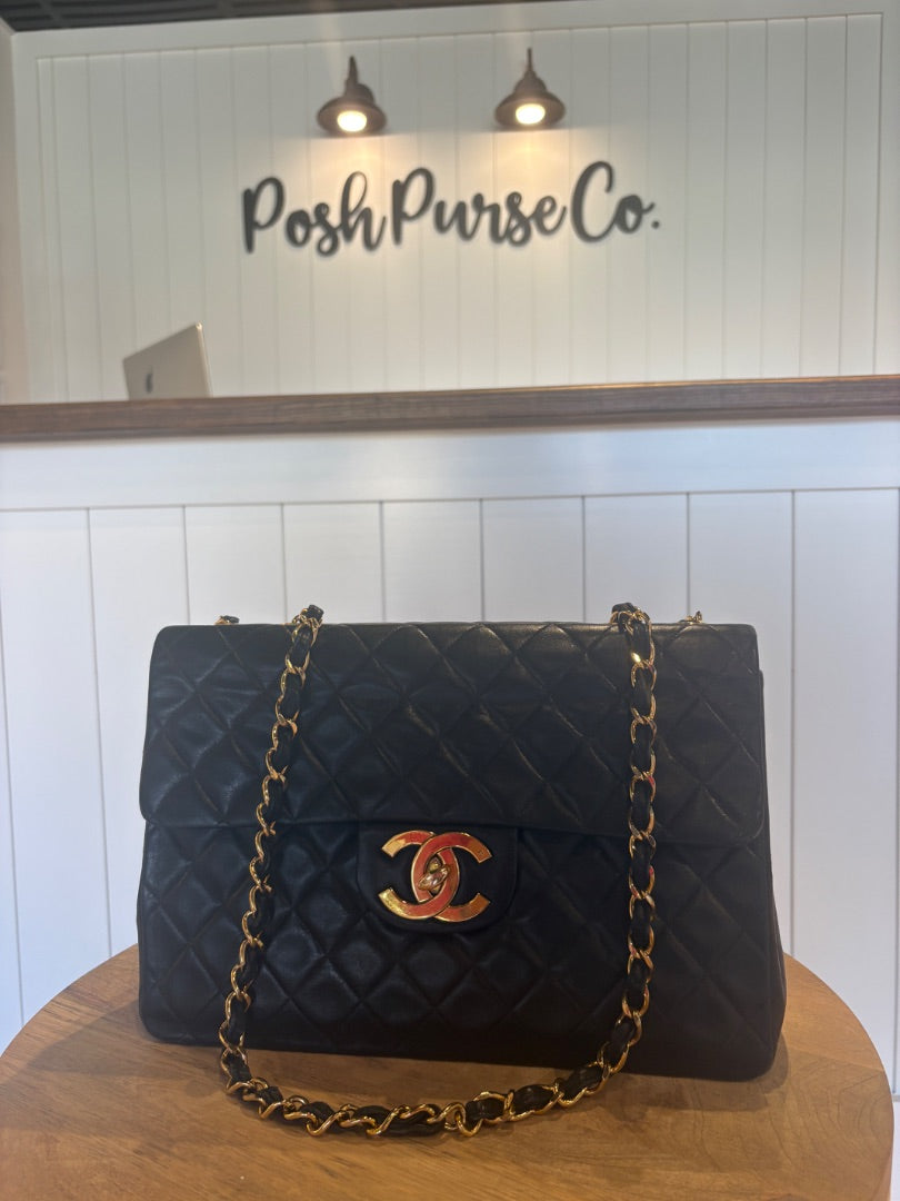 Black Chanel Calfskin Flap, Jumbo