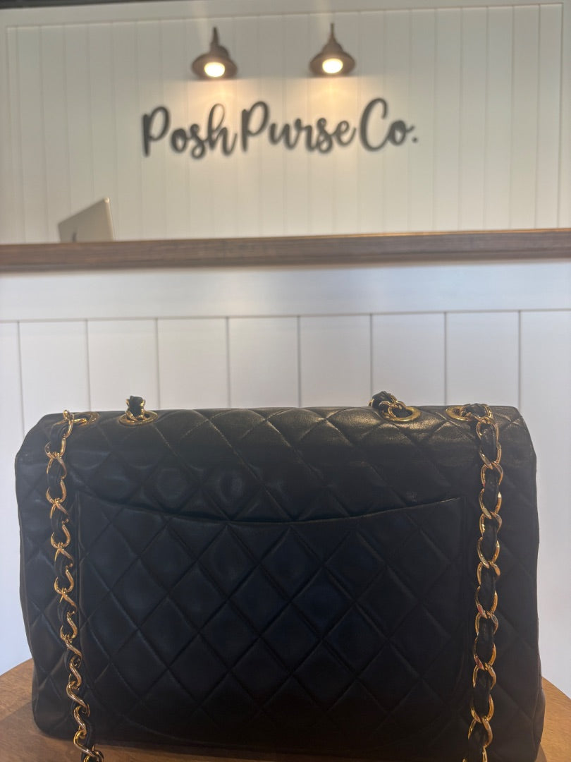 Black Chanel Calfskin Flap, Jumbo