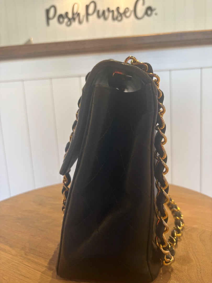 Black Chanel Calfskin Flap, Jumbo