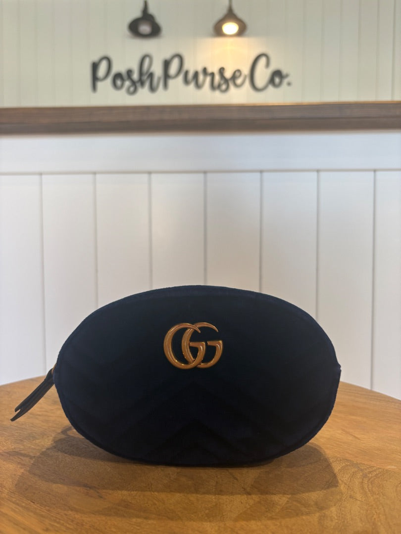 Blue Gucci Velvet Matelasse GG Belt Bag