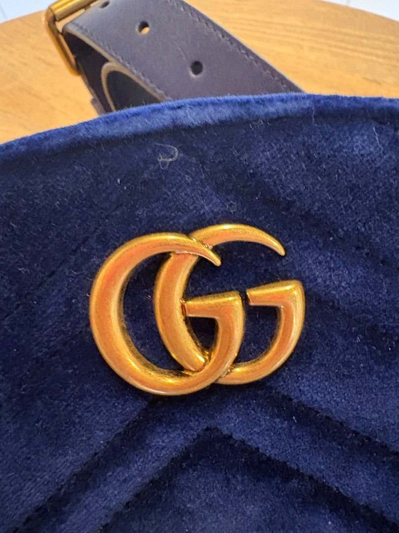 Blue Gucci Velvet Matelasse GG Belt Bag