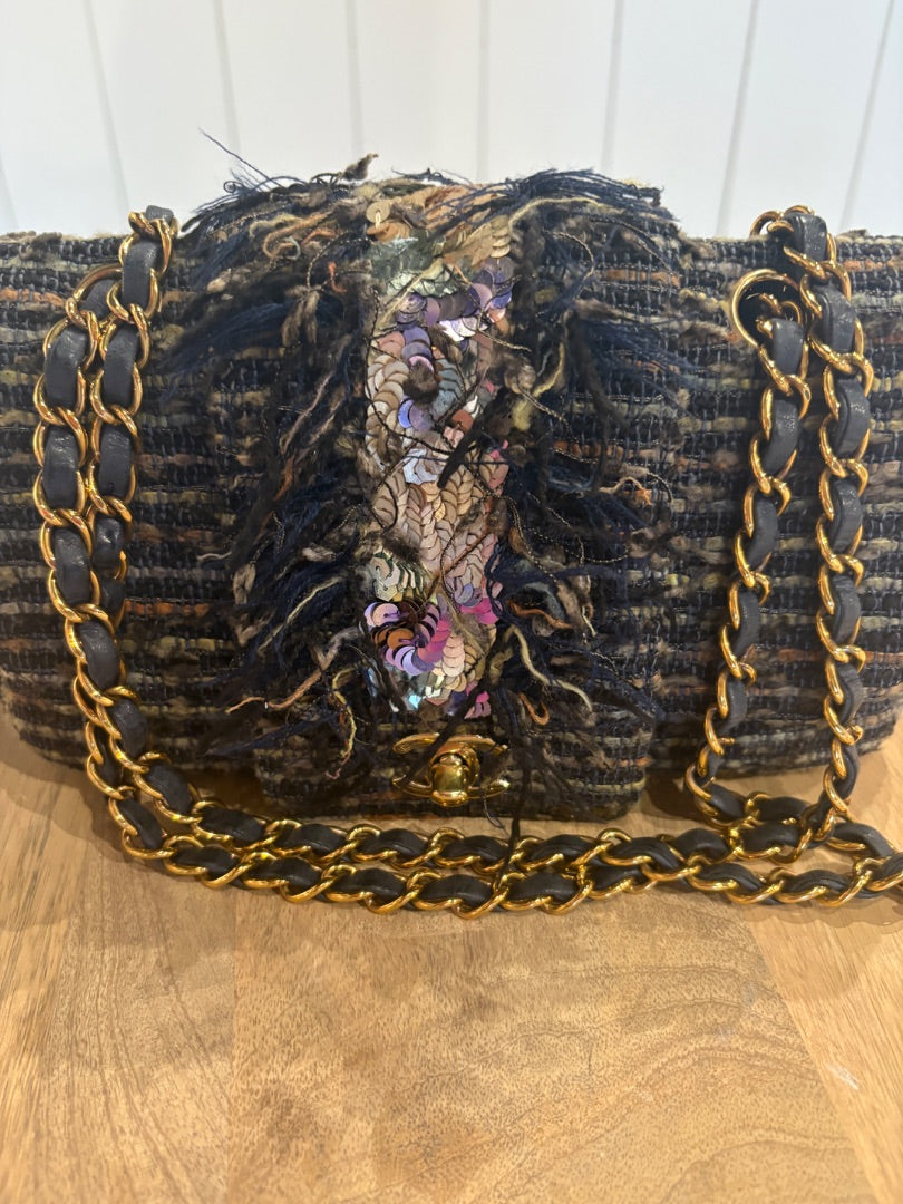 Blue Chanel Vintage Jeweled Sequin Mermaid Tweed