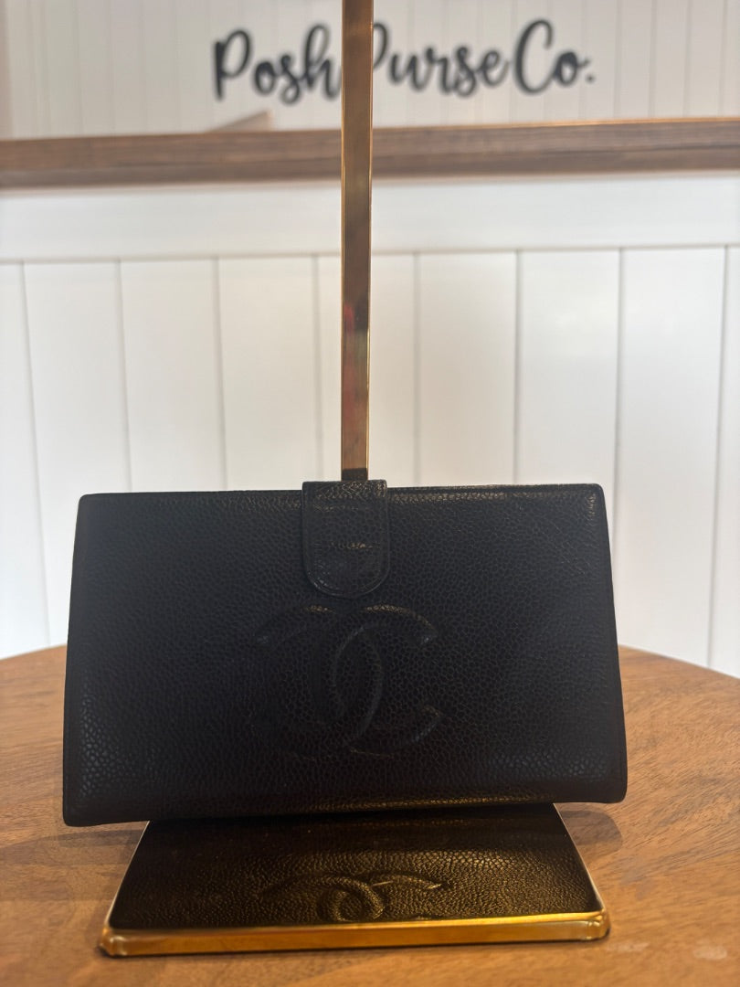 Black Chanel Caviar Timeless CC  French Wallet