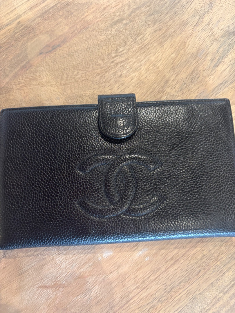Black Chanel Caviar Timeless CC  French Wallet