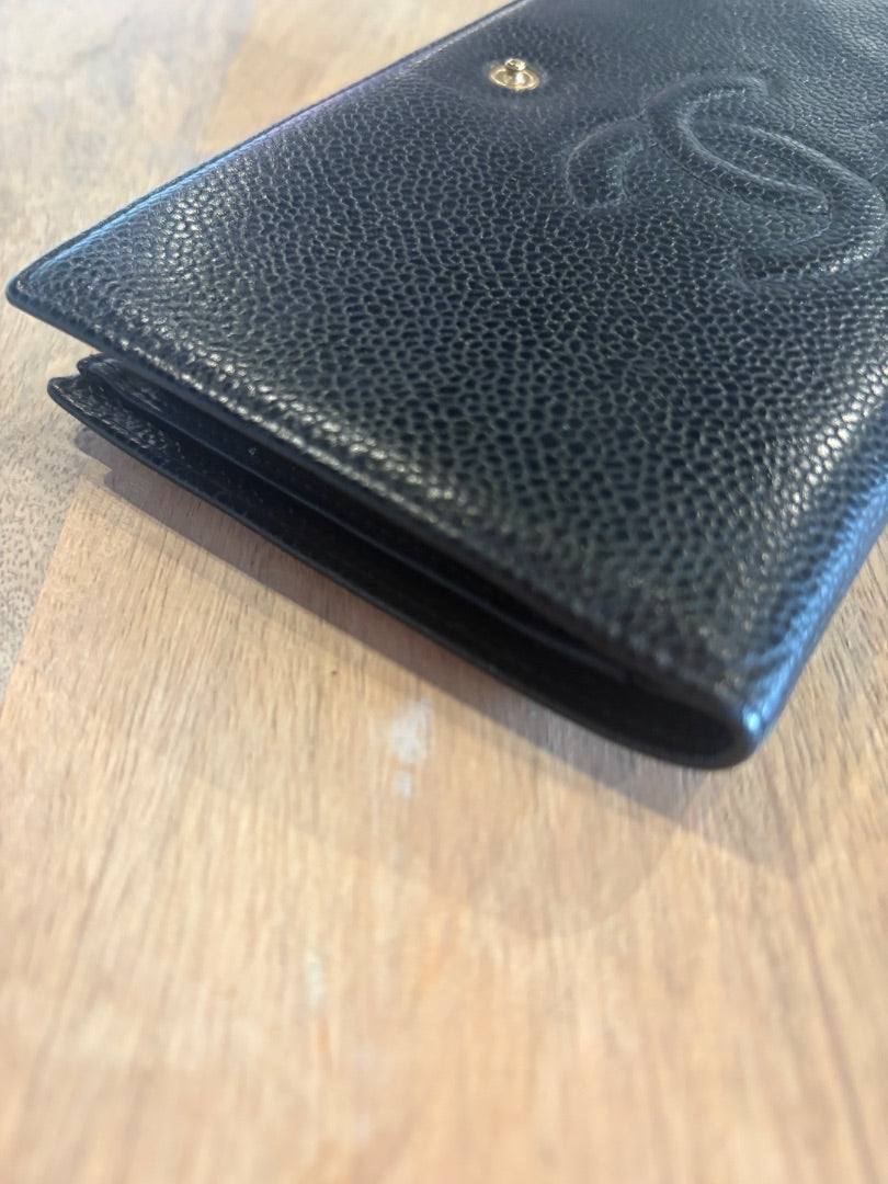 Black Chanel Caviar Timeless CC  French Wallet